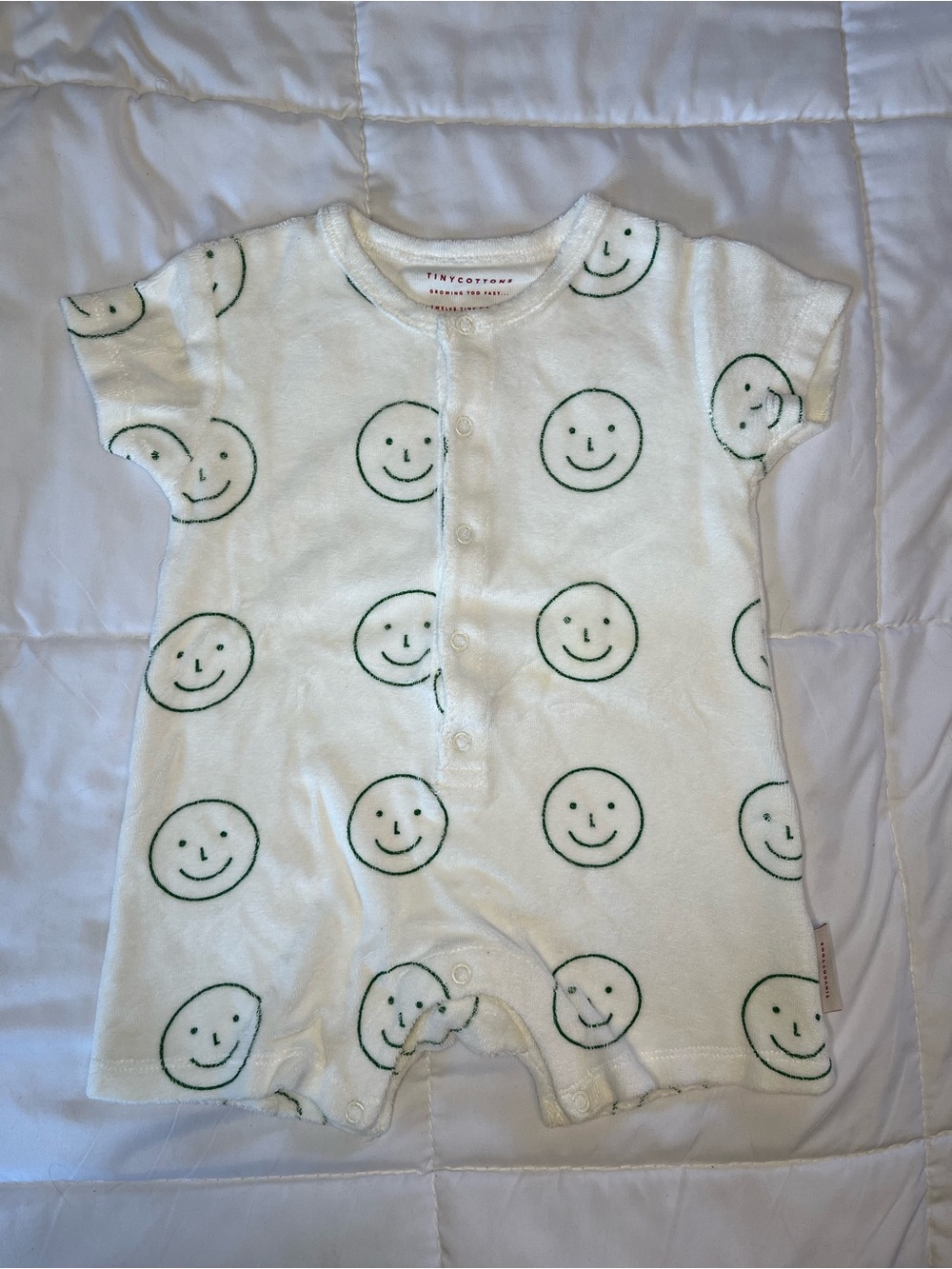 Tiny Cottons White Smiley Short-Sleeve One-Piece Romper